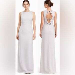 Elegant Gray Sleeveless Dress, back cutout and bows, floor length evening gown
